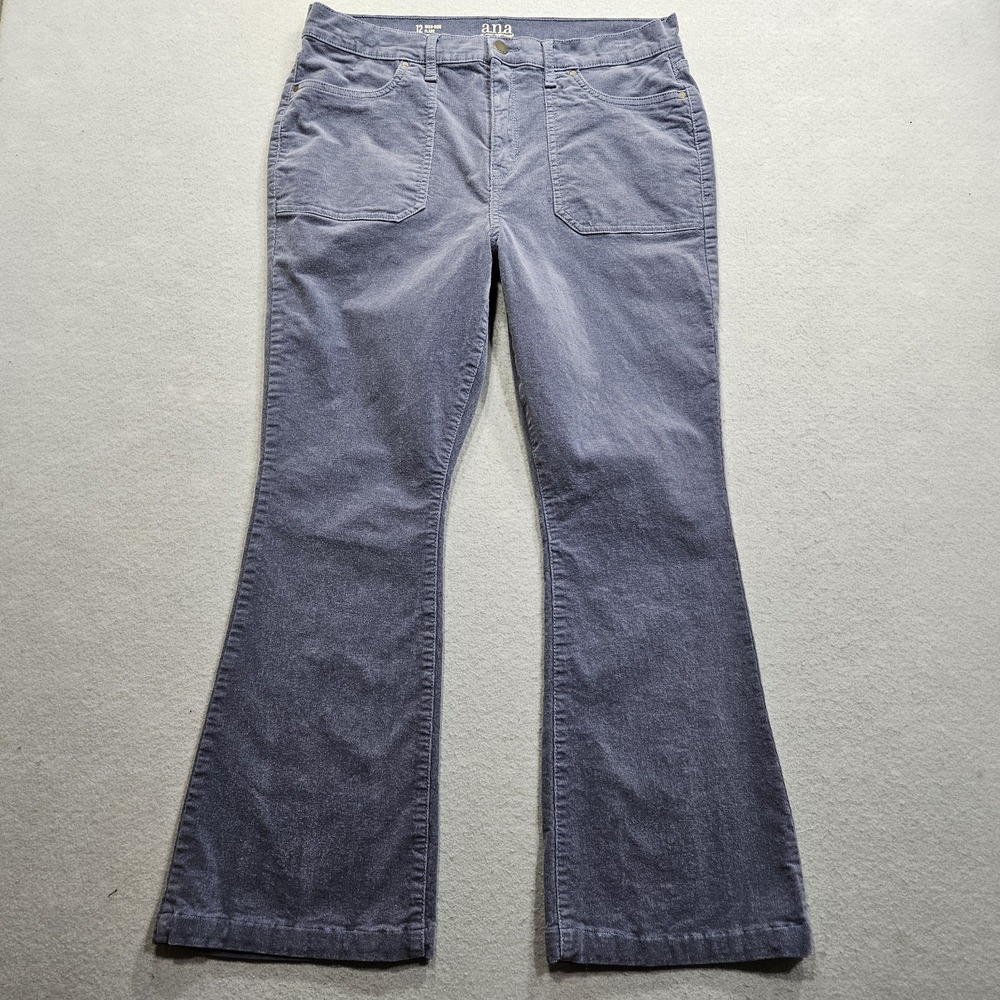 A.n.a. High Rise Flare Pants Womens 12 Slate Gray Corduroy Stretch Hemmed 33x27